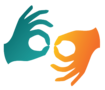 Ikona dłoni w barwie turkusowo pomarańczowej