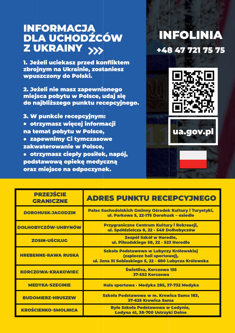Informacja dla uchodźców z Ukrainy w języku polskim