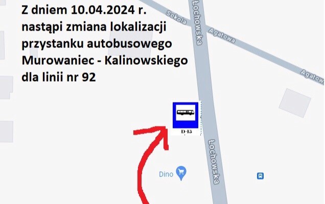 Zdjęcie do Zmiana lokalizacji przystanku autobusowego Murowaniec - Kalinowskiego