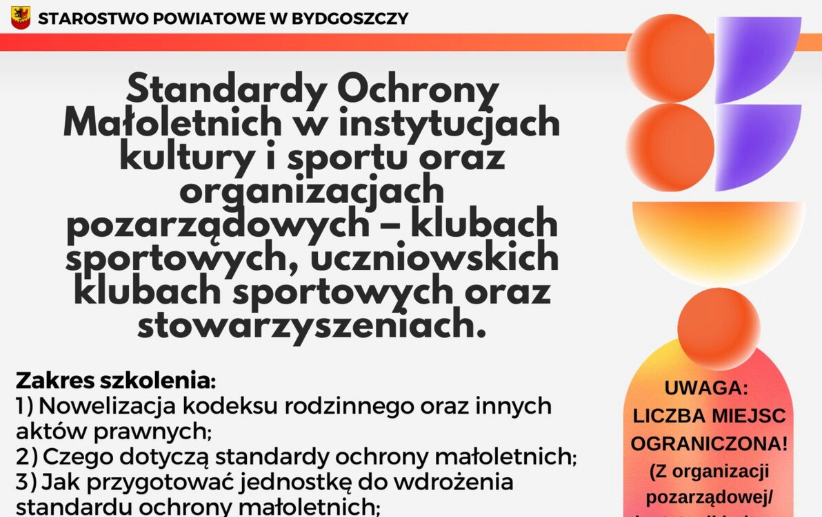 Zdjęcie do Szkolenie &bdquo;Standardy Ochrony Małoletnich w instytucjach kultury i sportu oraz organizacjach pozarządowych - klubach sportowych, uczniowskich klubach sportowych oraz stowarzyszeniach.&rdquo;