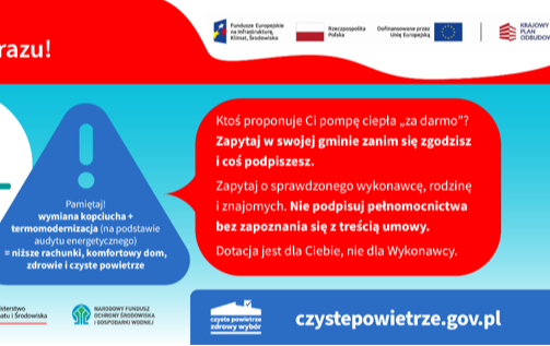Zdjęcie do Ostrzeżenie dla wnioskodawc&oacute;w i beneficjent&oacute;w programu &bdquo;CZYSTE POWIETRZE&rdquo;