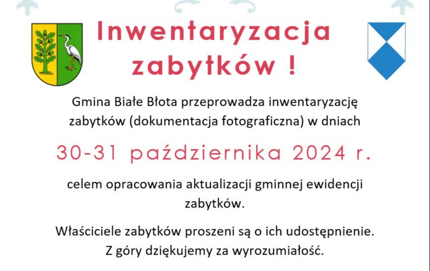 Zdjęcie do Ogłoszenie W&oacute;jta Gminy Białe Błota w sprawie aktualizacji gminnej ewidencji zabytk&oacute;w