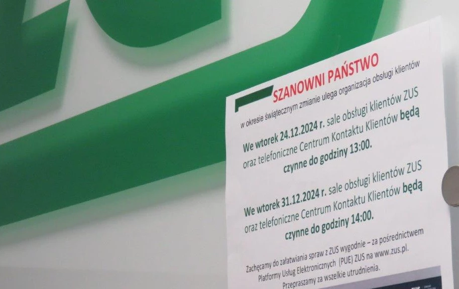 Zdjęcie do ZUS będzie pracował w skr&oacute;conych godzinach w Wigilię oraz w Sylwestra